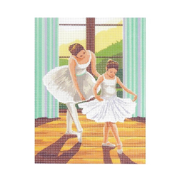 Kit canevas 15x20cm Ecole de danse toile coton + aiguille + fils enfants danseuse - Photo n°1