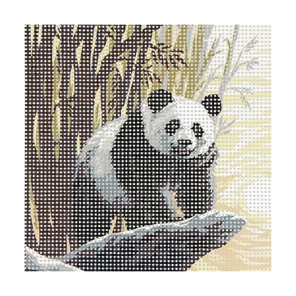 Kit canevas 15x20cm Panda toile coton + aiguille + fils enfants broderie - Photo n°1
