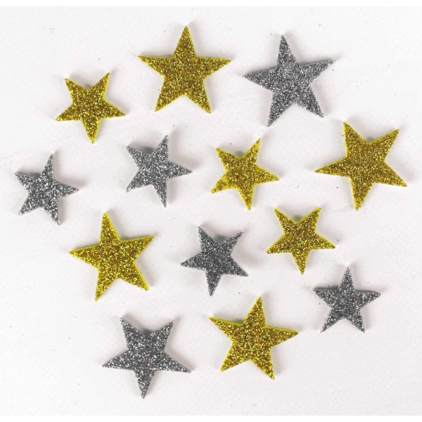 72 Stickers adhésifs étoiles pailletées D2 à 3 cm caoutchouc mousse - Photo n°1