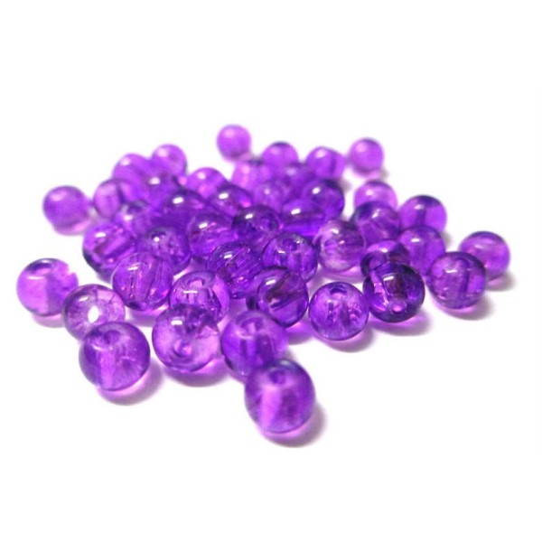 50 Perles en verre craquelées violet 4mm (4PV17) - Photo n°1