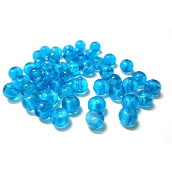 50 Perles en verre craquelées bleu 4mm (4PV22) - Photo n°1