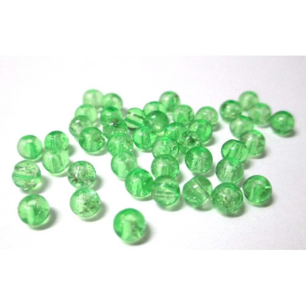 50 Perles en verre craquelées vert 4mm (4PV12) - Photo n°1