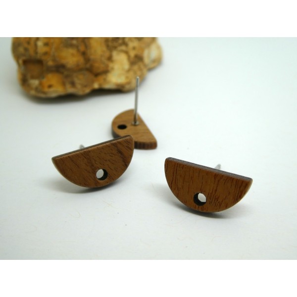 2 Paires boucles d'oreilles à clous en bois - 8*16mm - forme demi-lune avec 1 trou - Photo n°1