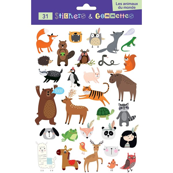 Gommettes adhésives et repositionnables les animaux du monde 31 stickers - Photo n°1