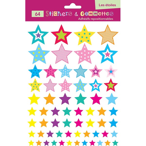 Gommettes adhésives et repositionnables les étoiles 64 stickers - Photo n°1