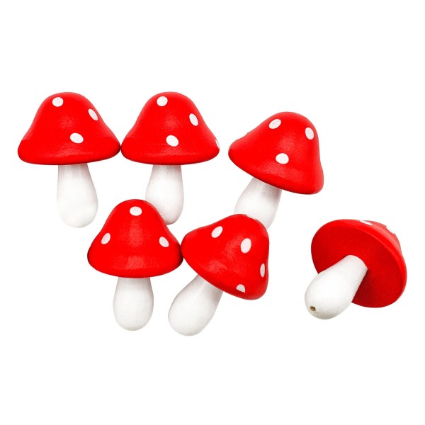 Embellissement Les 6 champignons 3D en bois peint de 2,2 x 3,5cm Noel décoration - Photo n°1