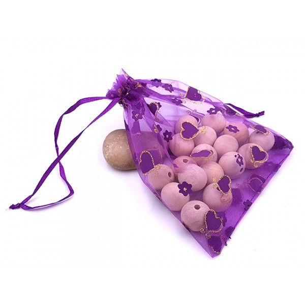 10 Sachets Pochettes Organza Violettes à Coeurs 15.5x12.5cm - Photo n°1