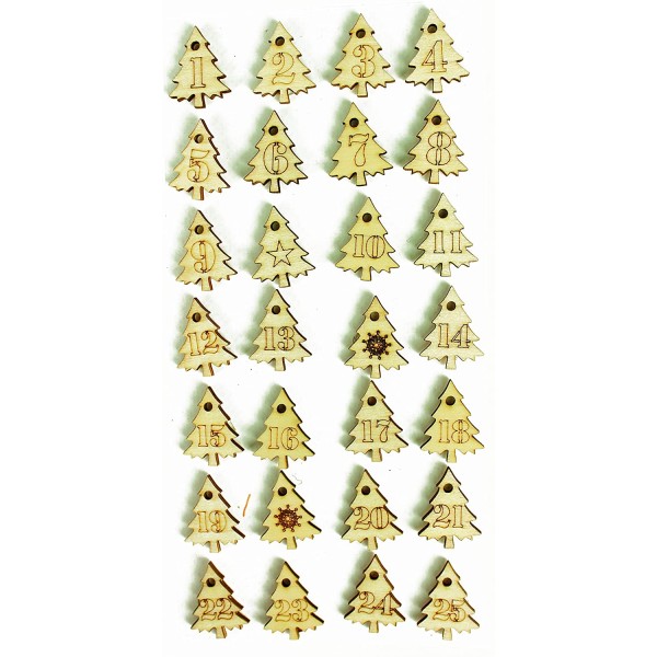28 stickers bois ciselés Sapin - 2,5 cm - chiffre calendrier de l'avent - Photo n°1