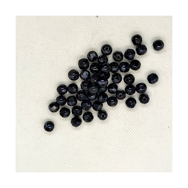 60 Perles à facettes en verre argenté et noir - 7mm - 249 - Photo n°1