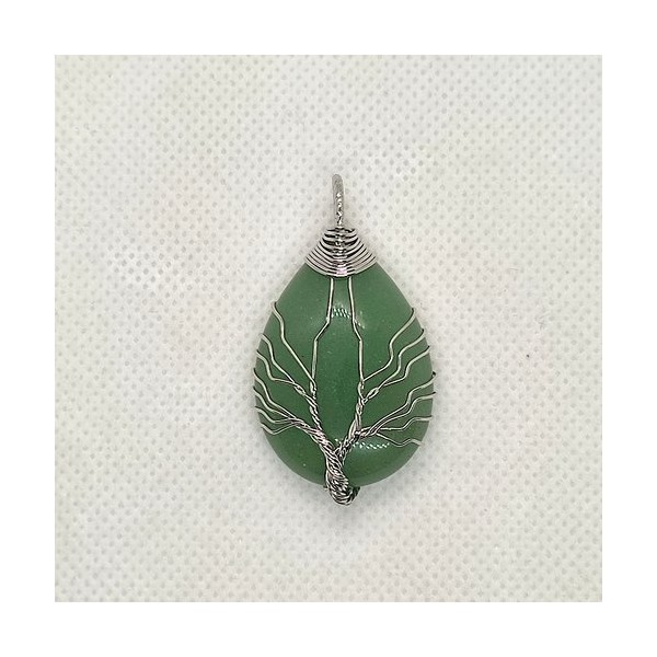 Pendentif gemme arbre de vie - aventurine - vert et argenté - Photo n°1