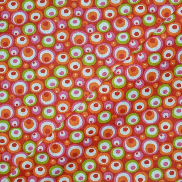 Tissu popeline 100% coton imprimé motif: ronds fond rouge (x20cm) - monpatroncouture - Photo n°1
