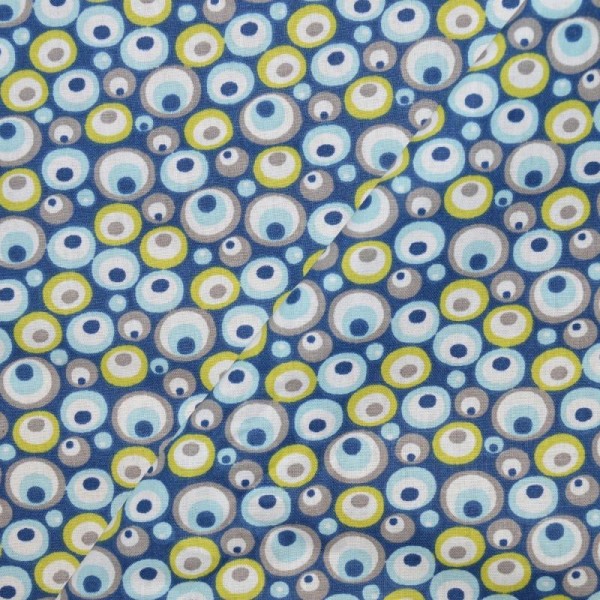 Tissu popeline 100% coton imprimé ronds fond marine (x20cm) - monpatroncouture - Photo n°1
