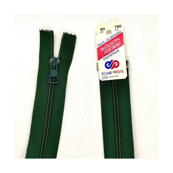 1 Fermeture éclair prestil vert 790 - 60cm - séparable - maille nylon - Photo n°1