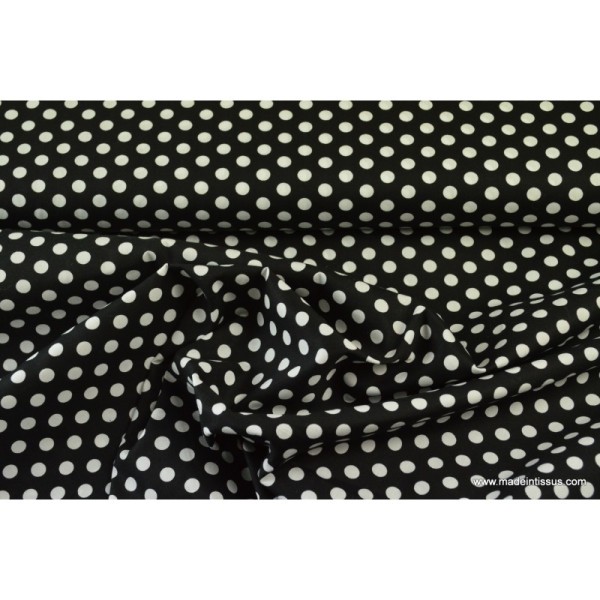 1 coupon Tissu Popeline coton imprimé gros pois noir . x1m - Photo n°3