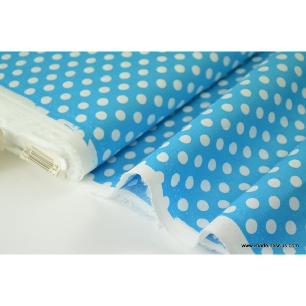Tissu Popeline coton imprimé gros pois turquoise . x1m - Photo n°1
