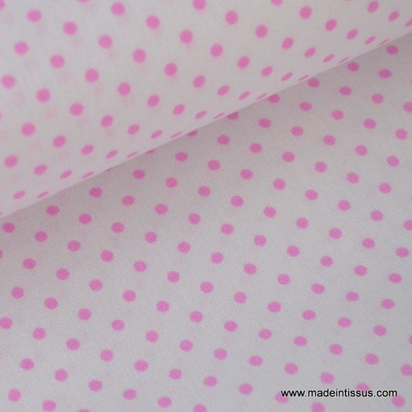 Tissu Popeline coton imprimé petit pois Fuchsia - Photo n°1