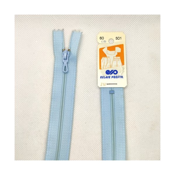 1 Fermeture éclair prestil bleu clair 501 - 60cm - non séparable - maille nylon - Photo n°1