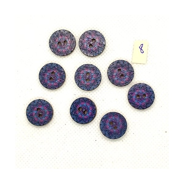 9 Boutons en bois bleu / violet - 15mm - BRI973-8 - Photo n°1