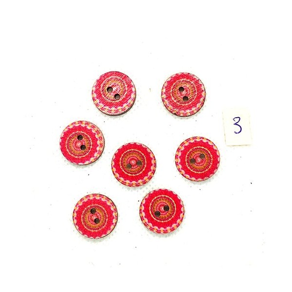 7 Boutons en bois rouge / orange - 15mm - BRI974-3 - Photo n°1