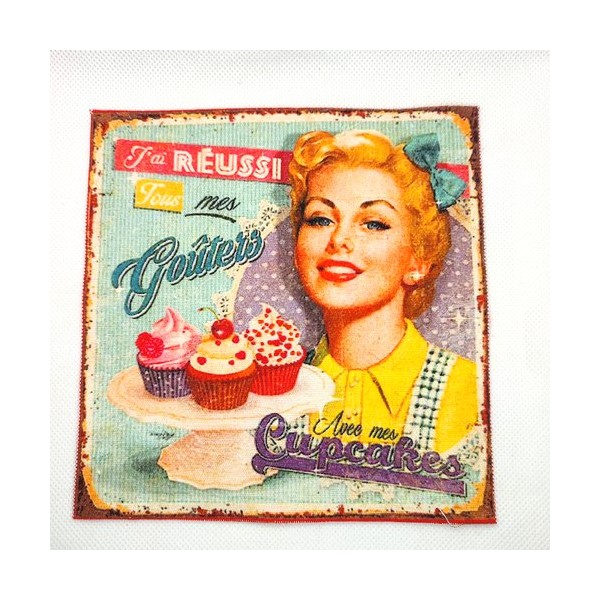Coupon tissu publicité vintage cupcakes - coton - 15,5x15,5cm - Photo n°1
