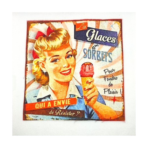 Coupon tissu publicité vintage glaces - coton - 15,5x15,5cm - Photo n°1