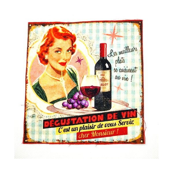 Coupon tissu publicité vintage dégustation de vin - coton - 15,5x15,5cm - Photo n°1