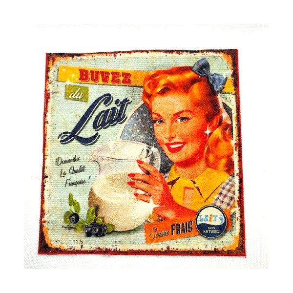 Coupon tissu publicité vintage le lait - coton - 15,5x15,5cm - Photo n°1