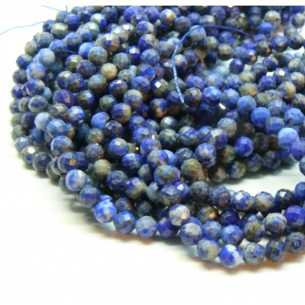 H11A129 Lot de 1 /4 fil d environ 28 Perles Rondes facettées 3mm Lapis Lazuli coloris 22 - Photo n°1
