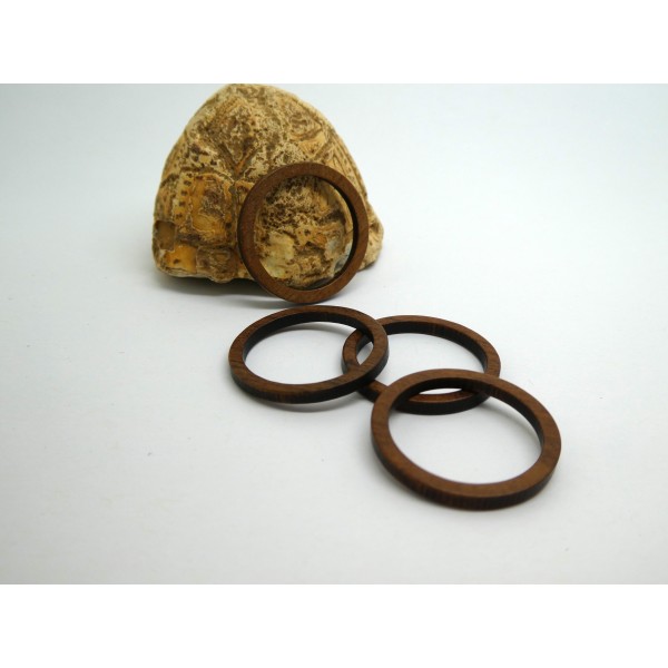 2 Pendentifs, anneaux fermés ronds 25mm en bois - Photo n°1