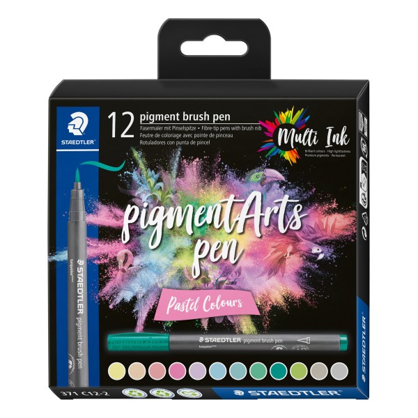 12 feutres - Pointe pinceau - Staedtler - Pigment Arts Pen - Couleurs pastels - Photo n°1