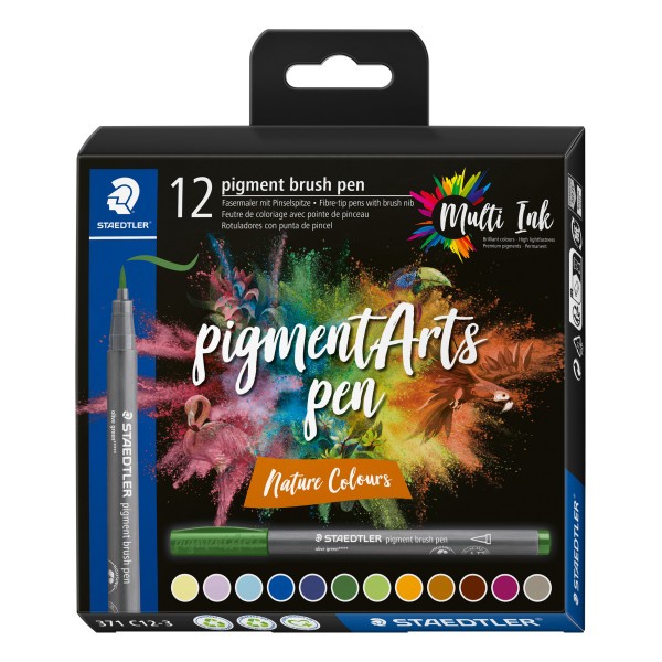 12 feutres - Pointe pinceau - Staedtler - Pigment Arts Pen - Couleurs nature - Photo n°1
