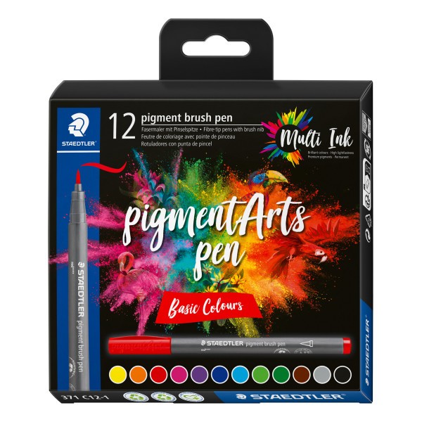 12 feutres - Pointe pinceau - Staedtler - Pigment Arts Pen - Couleurs basiques - Photo n°1