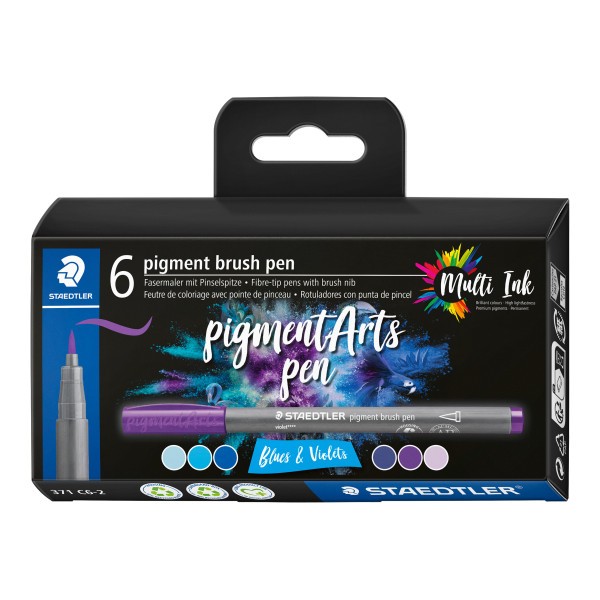 6 feutres - Pointe pinceau - Staedtler - Pigment Arts Pen - Assortis bleu et violet - Photo n°1