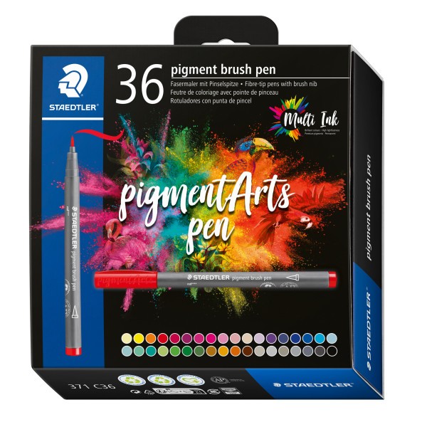 36 feutres - Pointe pinceau - Staedtler - Pigment Arts Pen - Couleurs basiques - Photo n°1