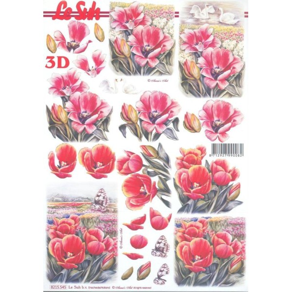 Feuille 3D à découper A4 fleurs Tulipes - Photo n°1