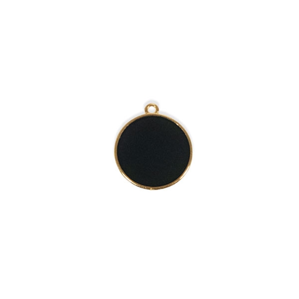 Pendentif rond vitrail noir doré 19 mm - Photo n°1