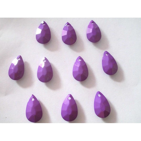 10 Pendentifs goute à facettes opaque acrylique violet 20x12x5mm - Photo n°1