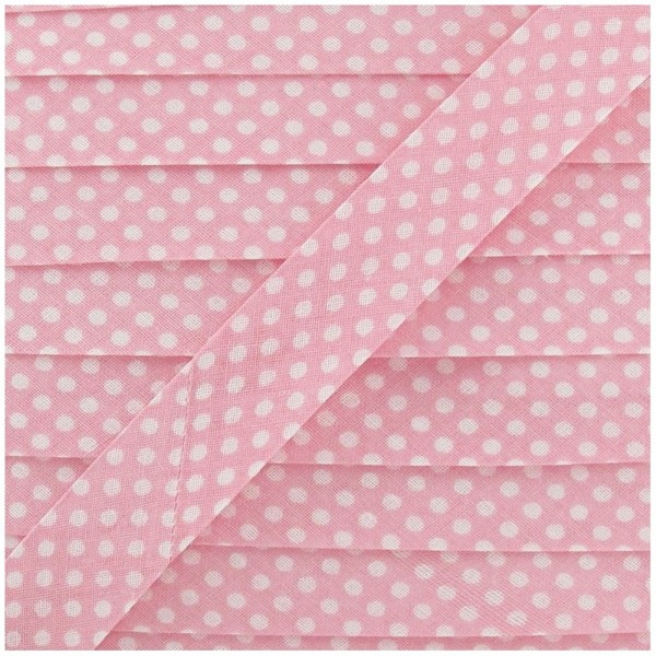 BIAIS COTON PLIE : rose motif pois blanc largeur 20mm longueur 100cm - Photo n°1