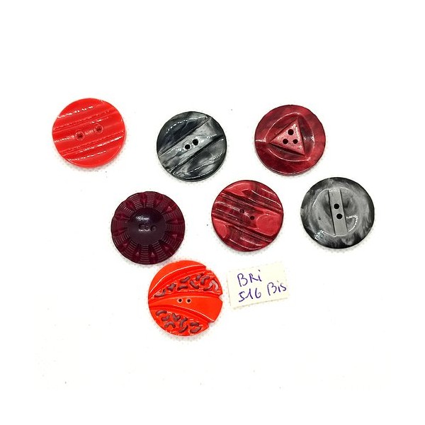 7 Boutons en résine rouge gris et bordeaux - 27mm - BRI516bis - Photo n°1