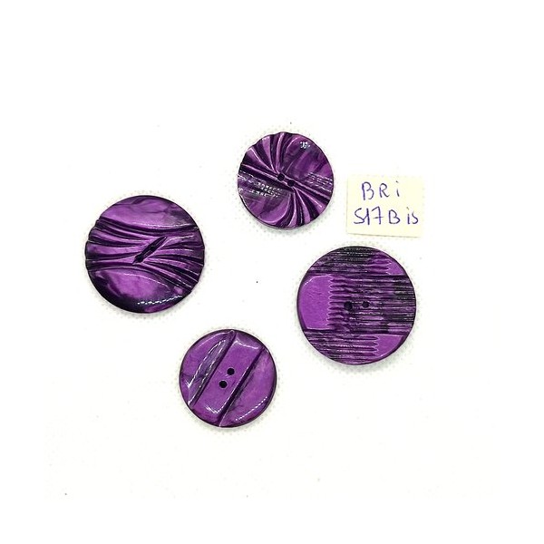 4 Boutons en résine violet - 32mm et 26mm - BRI517bis - Photo n°1
