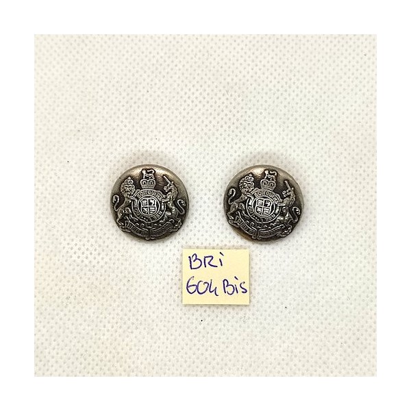 2 Boutons en métal argenté avec un blason - 20mm - BRI604bis - Photo n°1