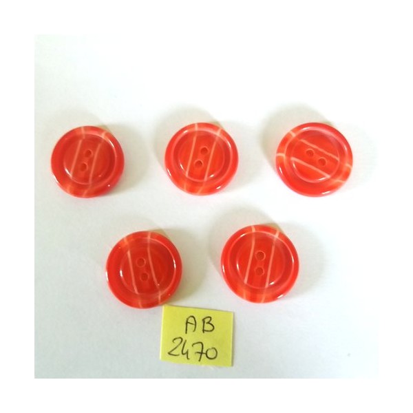 5 Boutons en résine rouge - 22mm - AB2470 - Photo n°1