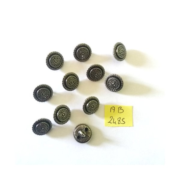 11 Boutons en métal argenté - 14mm - AB2485 - Photo n°1