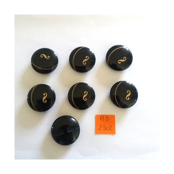 7 Boutons en résine noir et doré - 27mm - AB2502 - Photo n°1