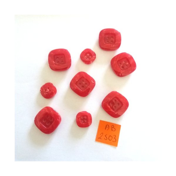 9 Boutons en résine rouge - 20x20mm et 13x13mm - AB2503 - Photo n°1