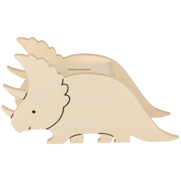 Tirelire en bois à décorer - Dino - Tricératops - 13 x 24 x 6,4 cm - Photo n°3