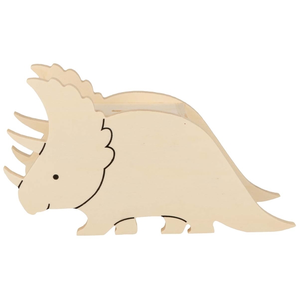 Tirelire en bois à décorer - Dino - Tricératops - 13 x 24 x 6,4 cm - Photo n°1