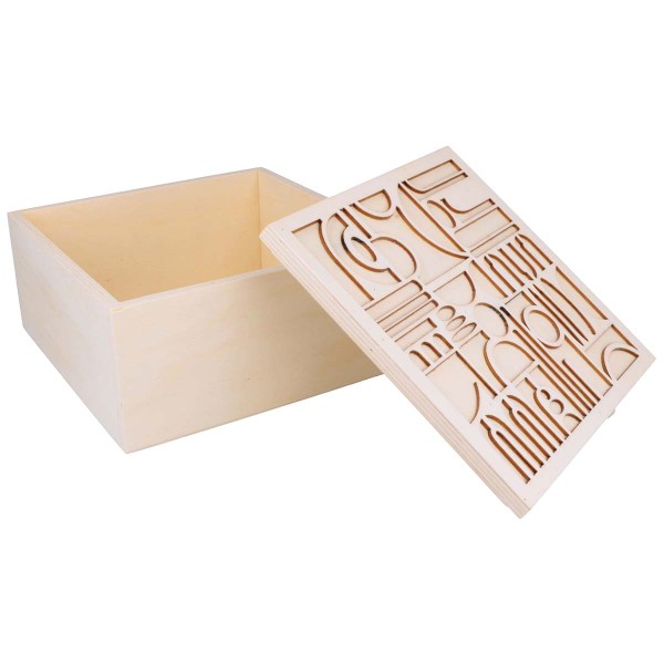Boîte en bois - Boho - Formes abstraites - 9 x 18 x 18 cm - Photo n°2
