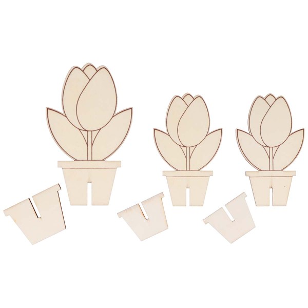Formes 3D en bois à décorer - Tulipes - 15 x 6,5 cm / 12 x 5,3 cm - 3 pcs - Photo n°3