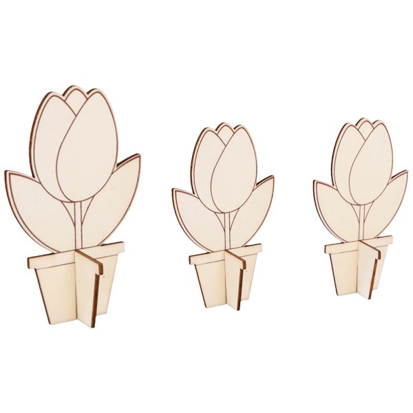 Formes 3D en bois à décorer - Tulipes - 15 x 6,5 cm / 12 x 5,3 cm - 3 pcs - Photo n°1